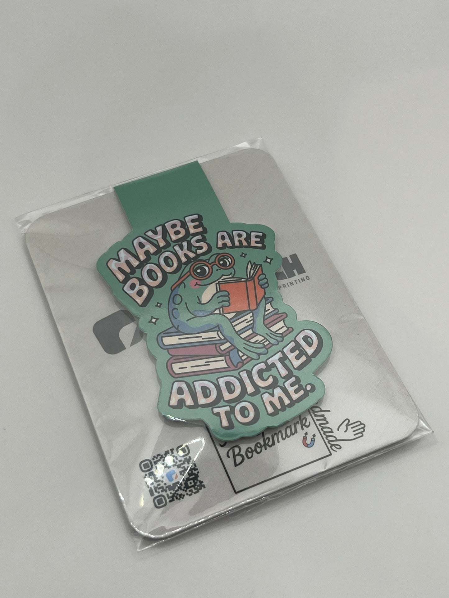 “Maybe Books Are Addicted to Me” Magnetic Bookmark – Froggy Reader Edition