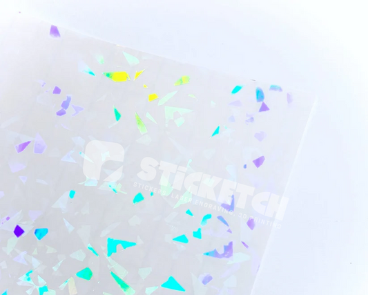 Sticker with colorful shard pattern on a light blue background