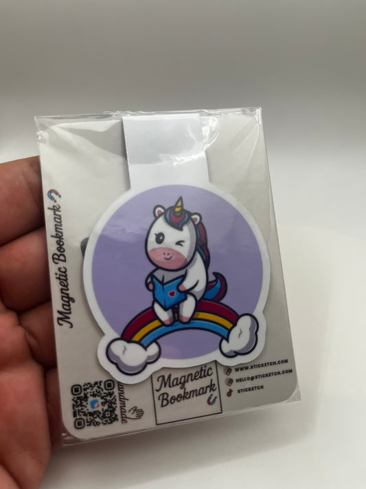 Magnetic bookmark with cartoon unicorn design in clear packaging