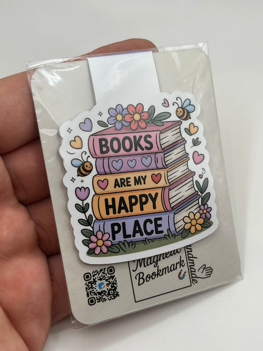“Books Are My Happy Place” Magnetic Bookmark – Cozy Cottagecore Edition