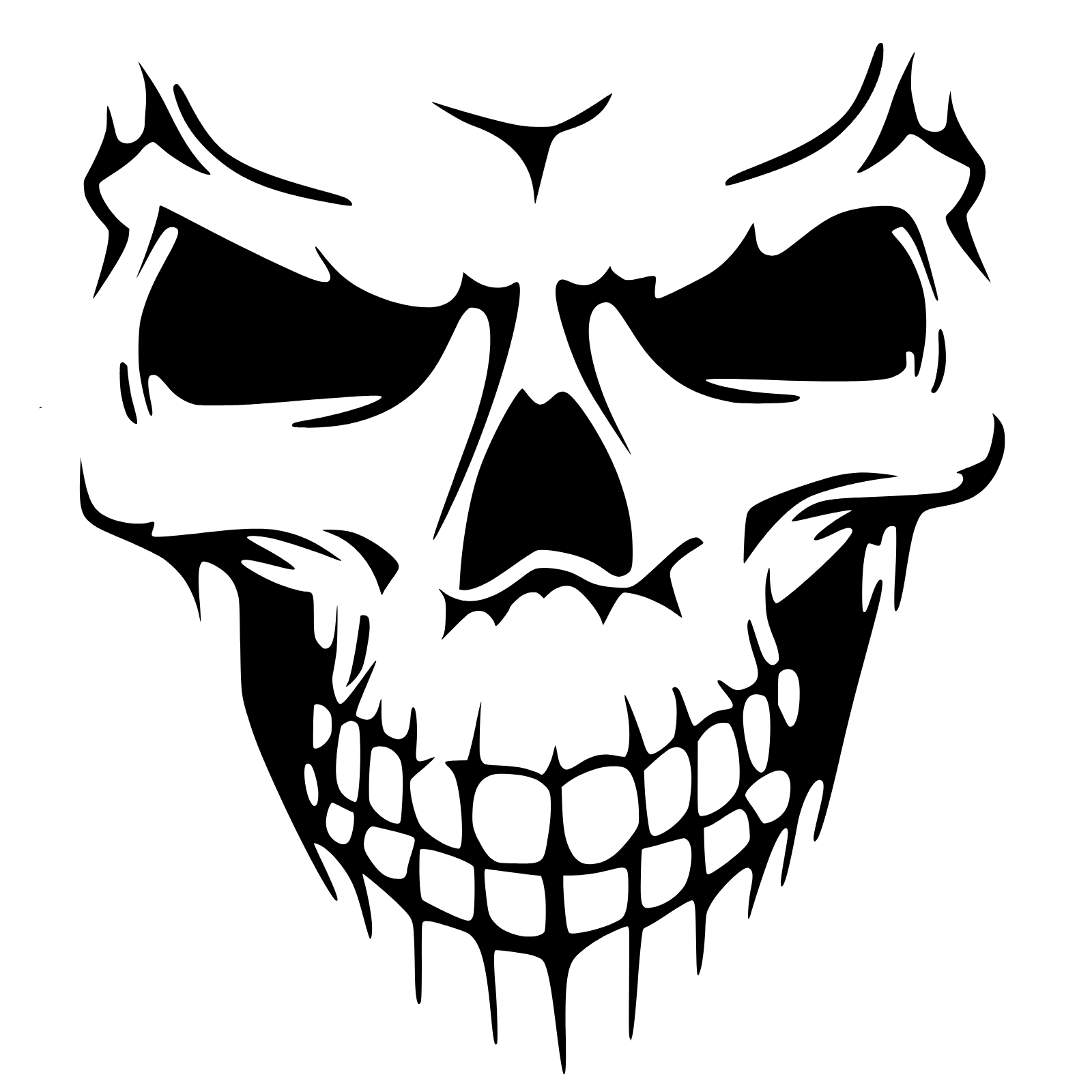 Black skull design on a white background